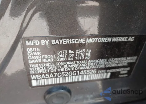 2016 BMW 528I xDrive из США, поврежденный, VIN WBA5A7C52GG145526